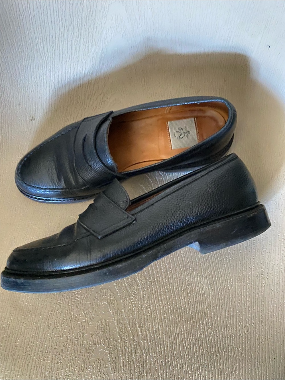 Brooks Brother Black Fleece Collection black pebble leather penny loafer M 7.5D